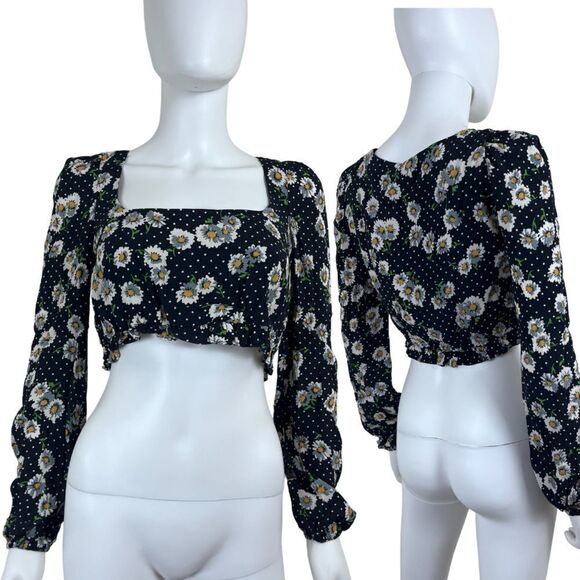 Zara Women Size S Cropped Floral Polka Dot Long Sleeve NEW Top Festival Y2K Boho - Picture 1 of 15
